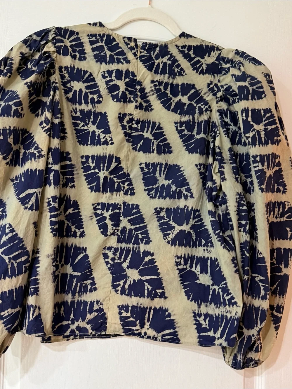 Ulla Johnson Eliza Hand-Dyed Diamond Print Puff Sleeve Cotton Blouse Size 6